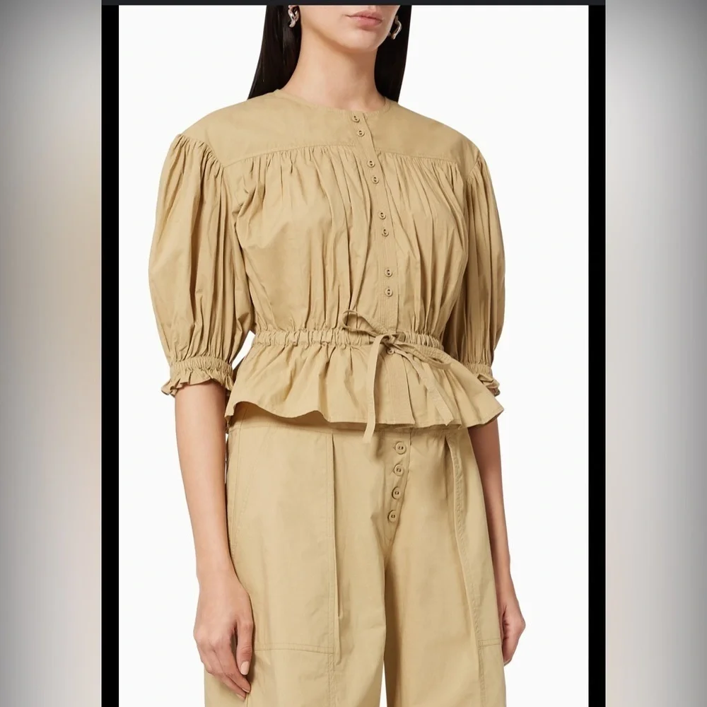 Ulla Johnson Minnie Gathered Blouse In Beige Cotton